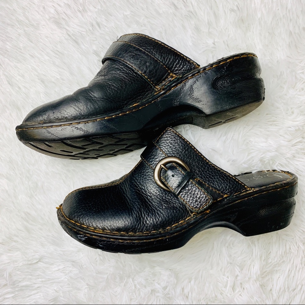 BOC Born Black Clogs w/Brown Stitching & Buckle - Picture 2 of 7